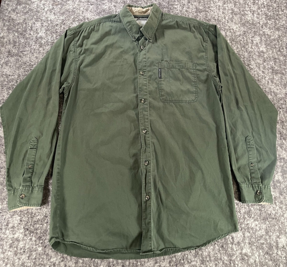 Columbia Button Up Shirt Mens LT Green Cotton Long Sleeve Button Down Gorpcore